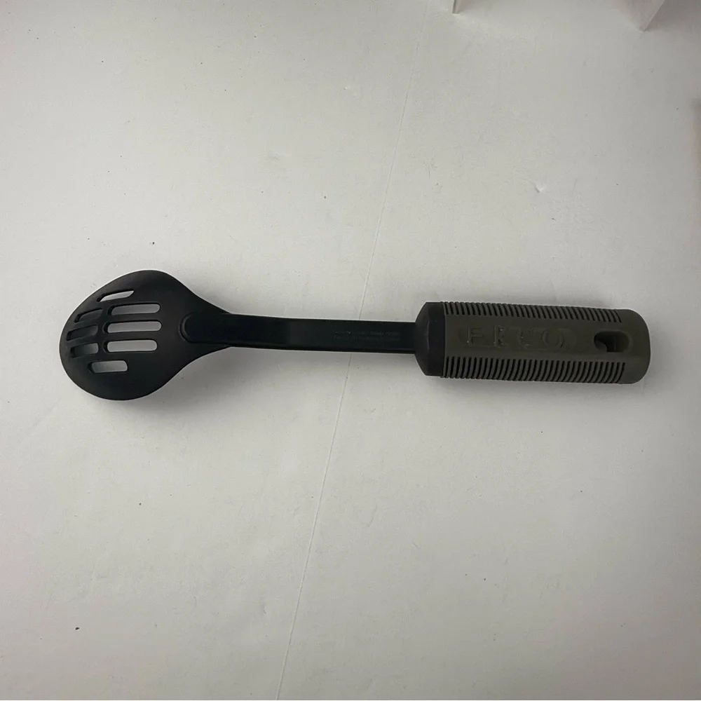 Vintage EKCO Slotted Spoon Black Nylon with Gray Rubber Anti-Fatigue Handle
